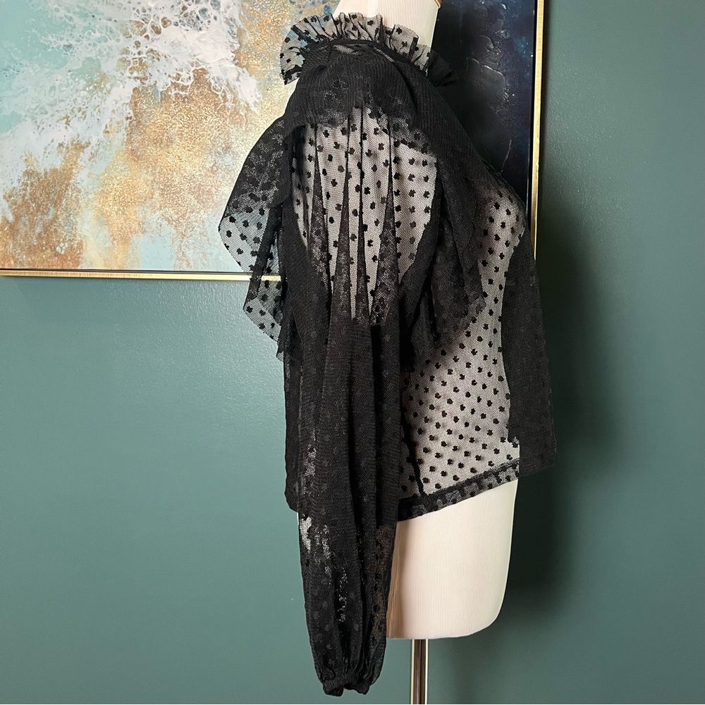 Zara Sheer Polka Dot Ruffled High-Neck Top - Picture 5 of 7